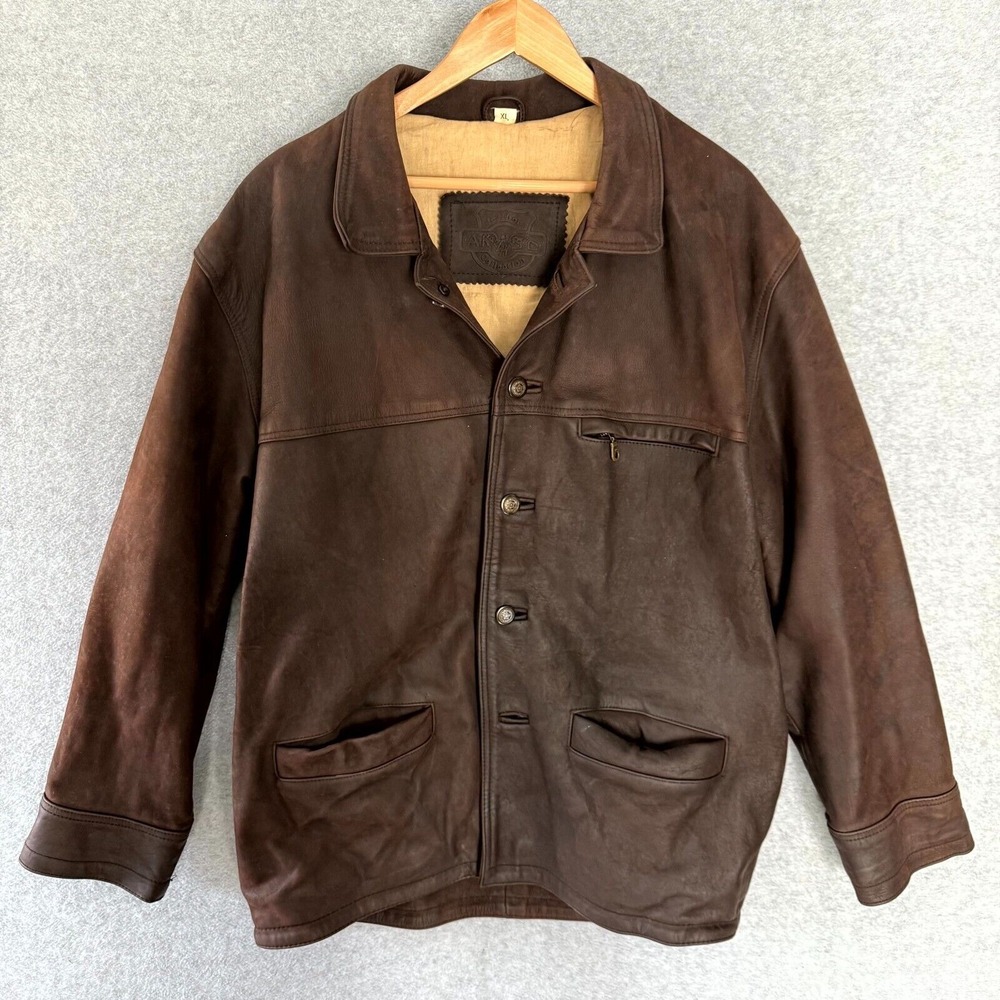 VINTAGE AKASO US Navy Heavyweight Leather Jacket Men's XL Brown‎ Collared